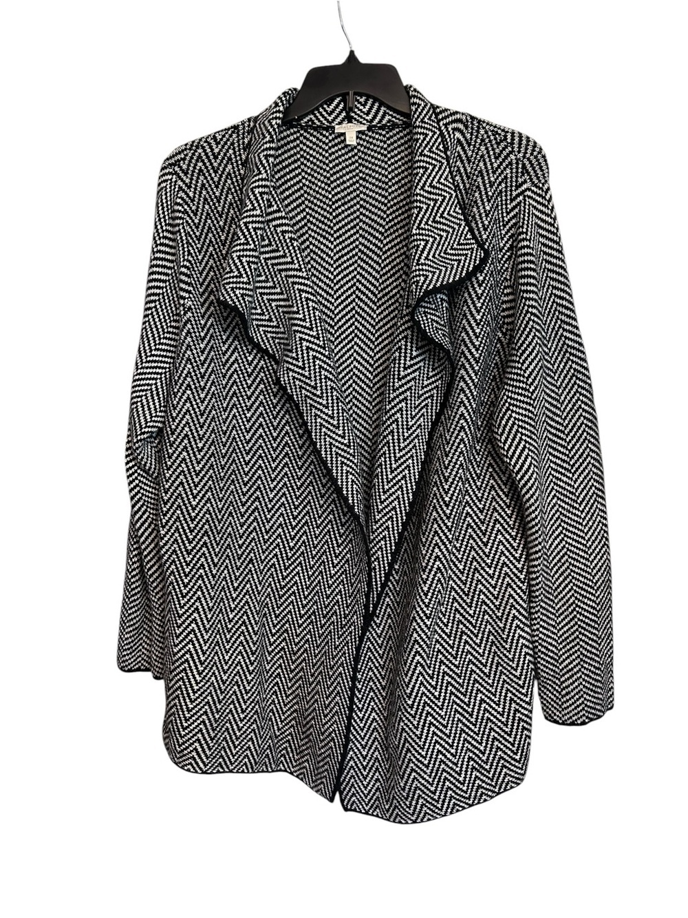 Talbots Women's Black & White Herringbone Open Front Coatigan - Picture 2 of 9